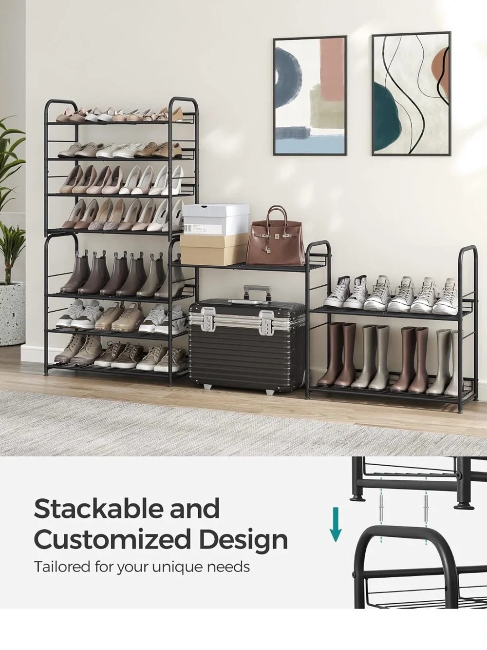 SONGMICS Stackable Shoe Rack, 4 Tier Metal Shoes Rack Storage Shelf, Holds up to